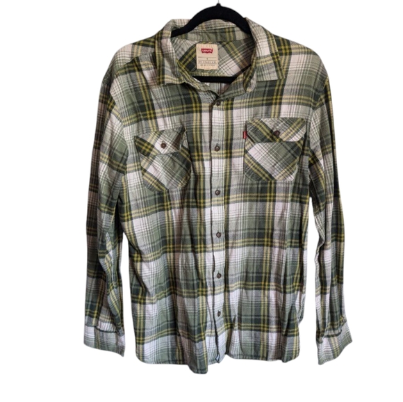 Levi's men's button down green yellow plaid flannel shirt large - Picture 1 of 5